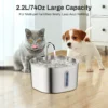 Fontaine à eau pour chat en acier inoxydable, 2,2 L