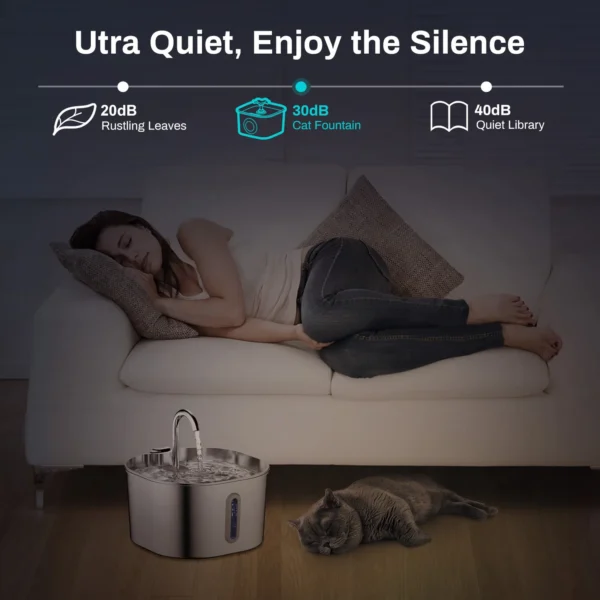 Fontaine à eau pour chat en acier inoxydable, 2,2 L