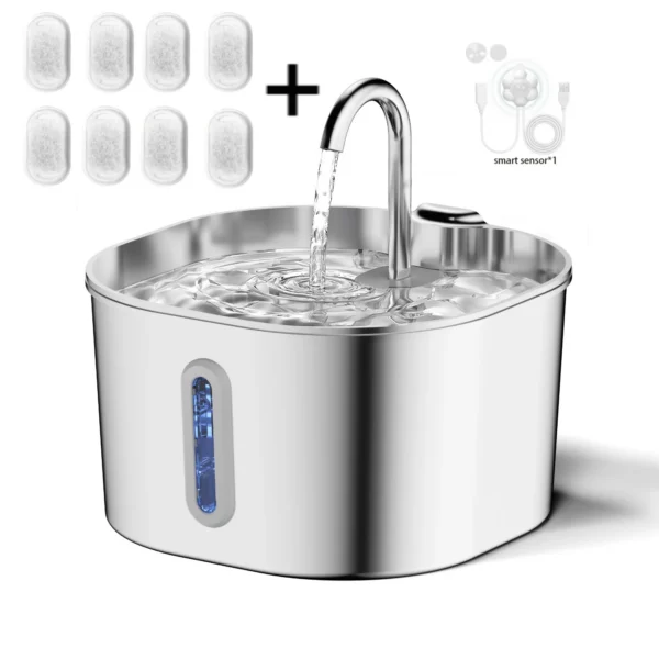 Fontaine à eau pour chat en acier inoxydable, 2,2 L